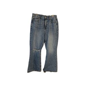 American Eagle Highest Rise 90s Flare Distressed Blue Denim Jeans Size 12 Short